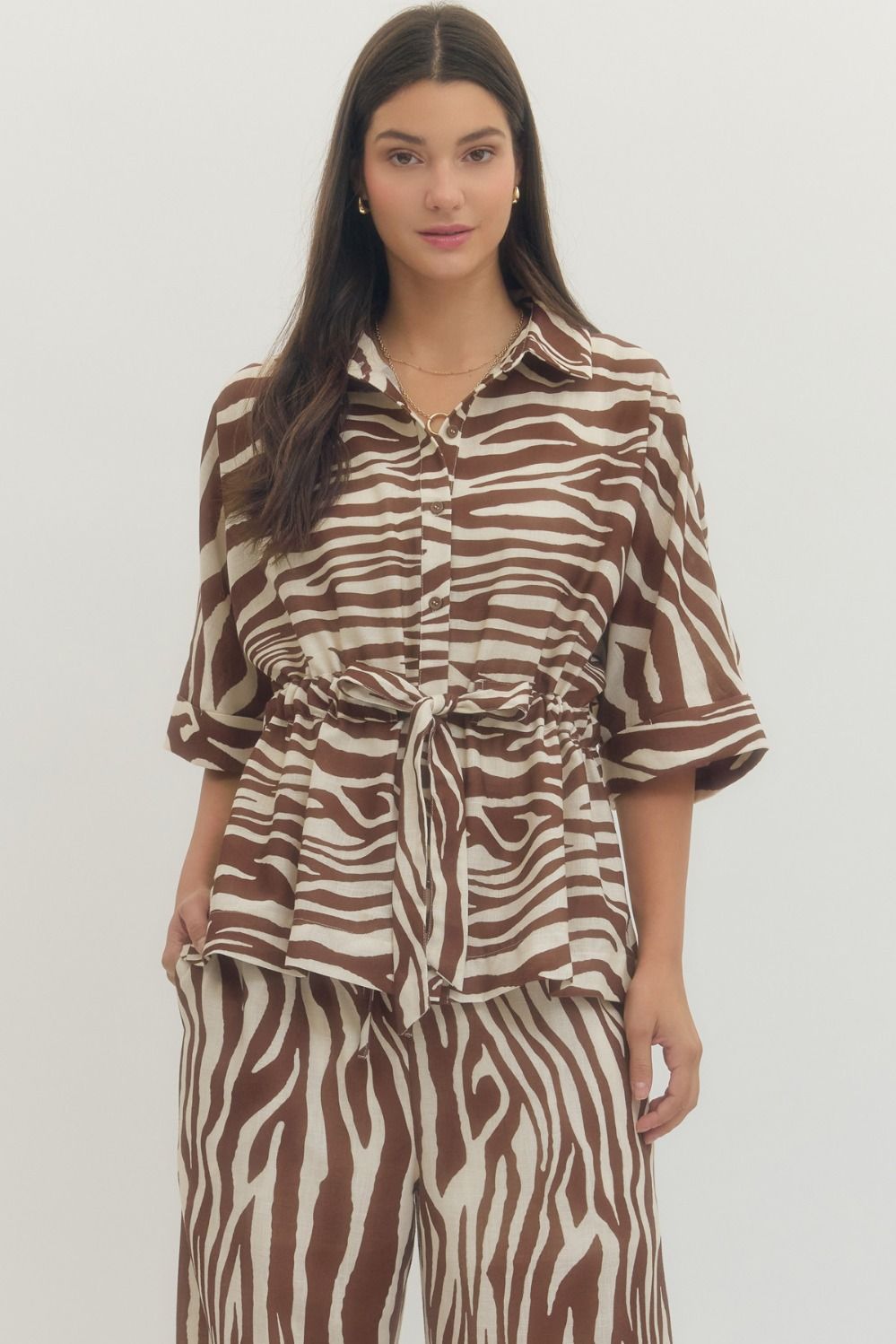 Entro | Zebra Print Half Sleeve Wrap Shirt