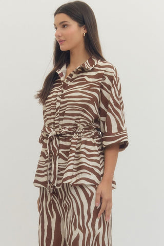 Entro | Zebra Print Half Sleeve Wrap Shirt
