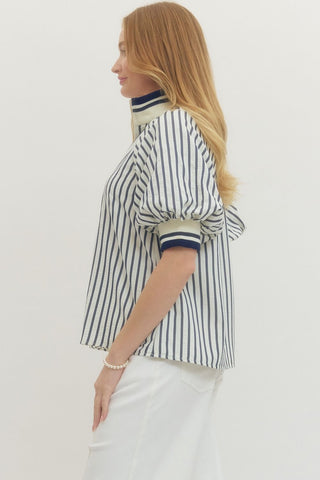 Entro | Striped Shirt Short Sleeve Puff Top