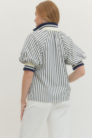 Entro | Striped Shirt Short Sleeve Puff Top
