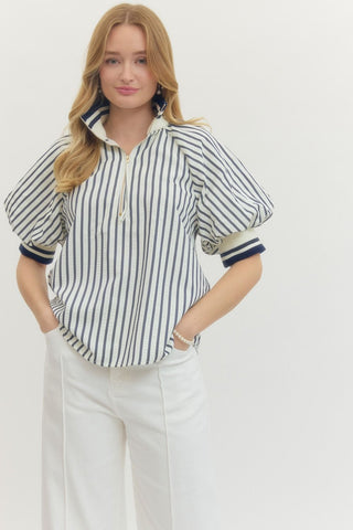 Entro | Striped Shirt Short Sleeve Puff Top