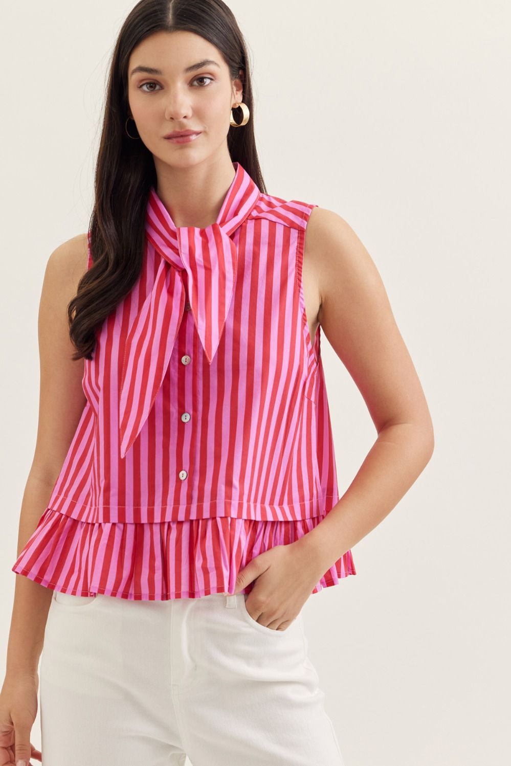 Entro | Striped Sleeveless Peplum Top