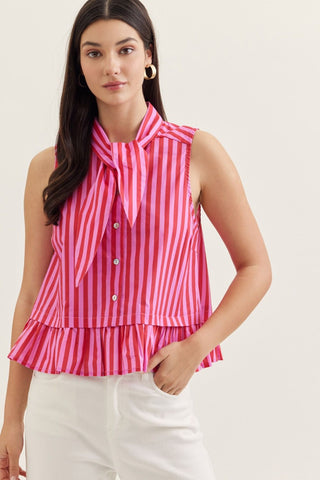 Entro | Striped Sleeveless Peplum Top