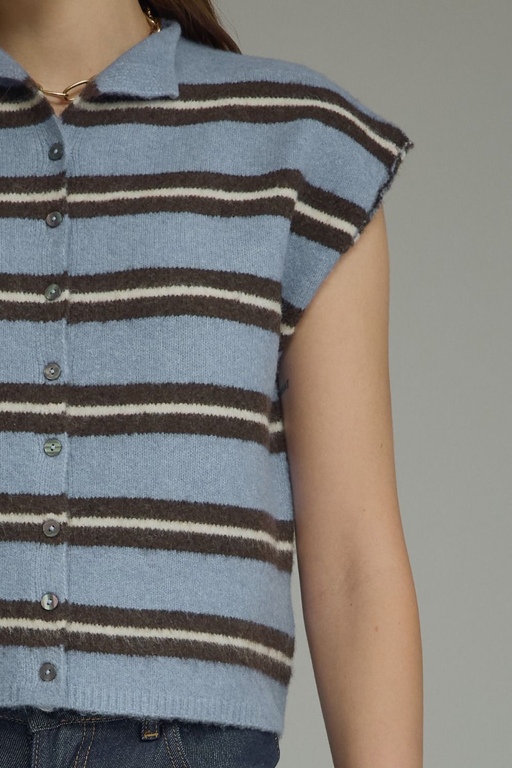 Entro | Stiped Cap Sleeve Button Up Cardigan