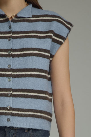 Entro | Stiped Cap Sleeve Button Up Cardigan
