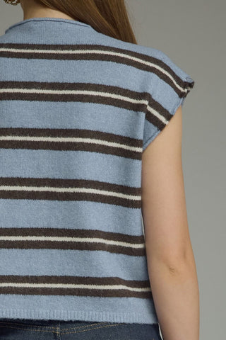Entro | Stiped Cap Sleeve Button Up Cardigan