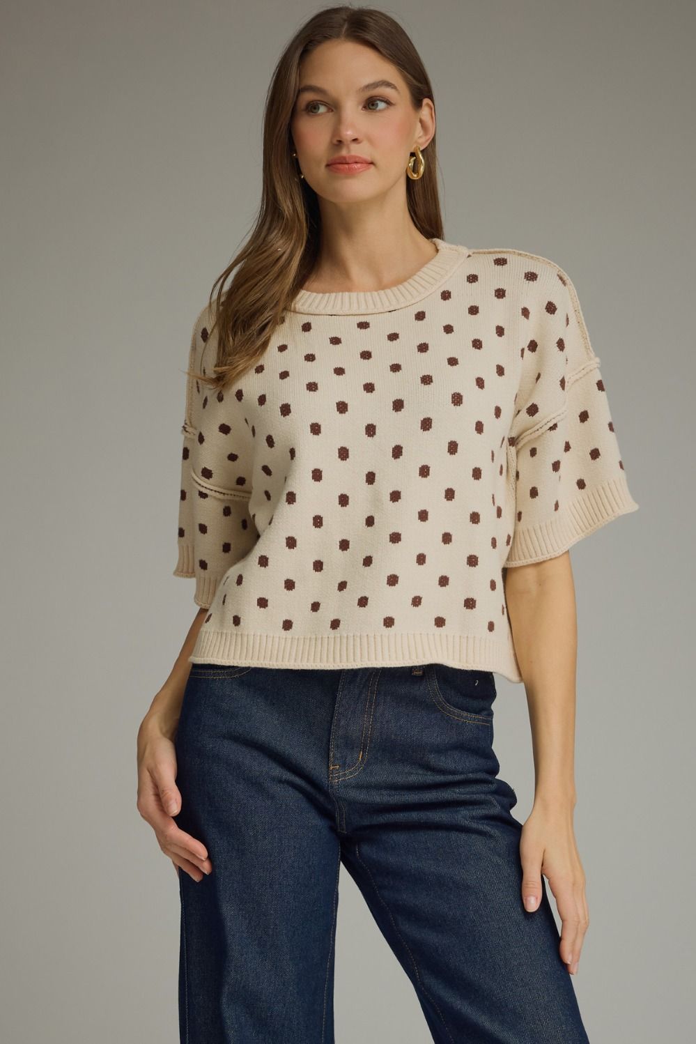 Entro | Polka Dot Short Sleeve Sweater