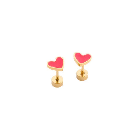 Enamel Heart Stud Earring - Hypoallergenic, Flat Back, Girl