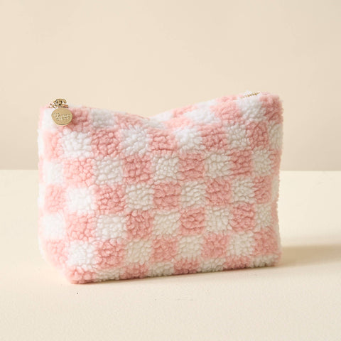 Blush Checkered Teddy Pouch