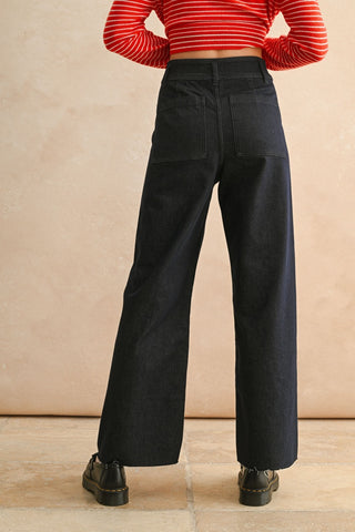 Indigo Denim Straight Wide Leg Pants