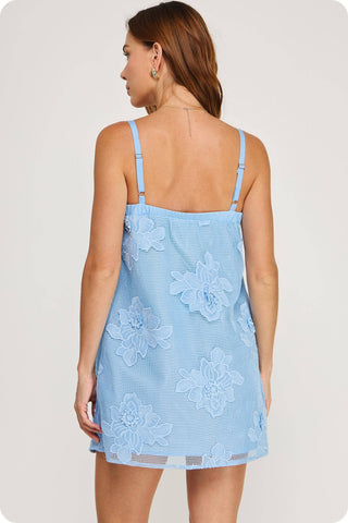 Embroidery Floral Mesh Mini Dress