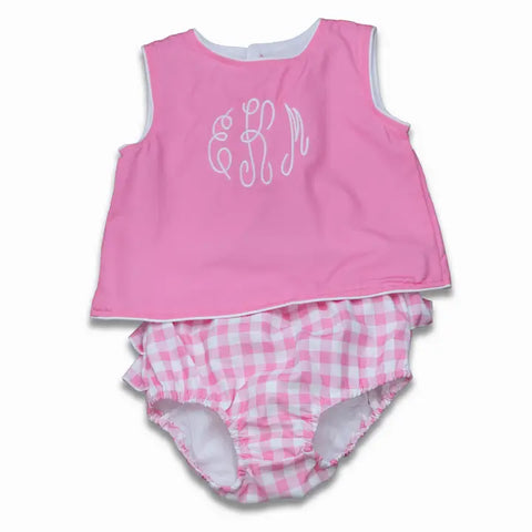Girls Gingham Ruffled Trimmed Swing Bloomer Set