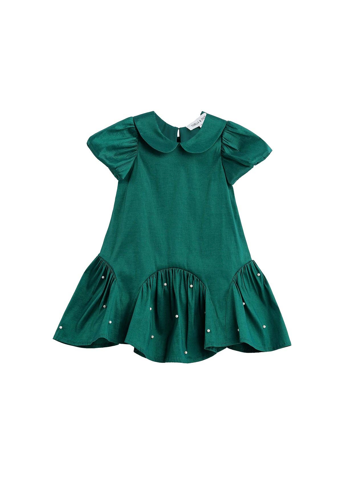 Holly and Pearls Short Sleeve Solid Pearl Embellished Drop Waist Dress