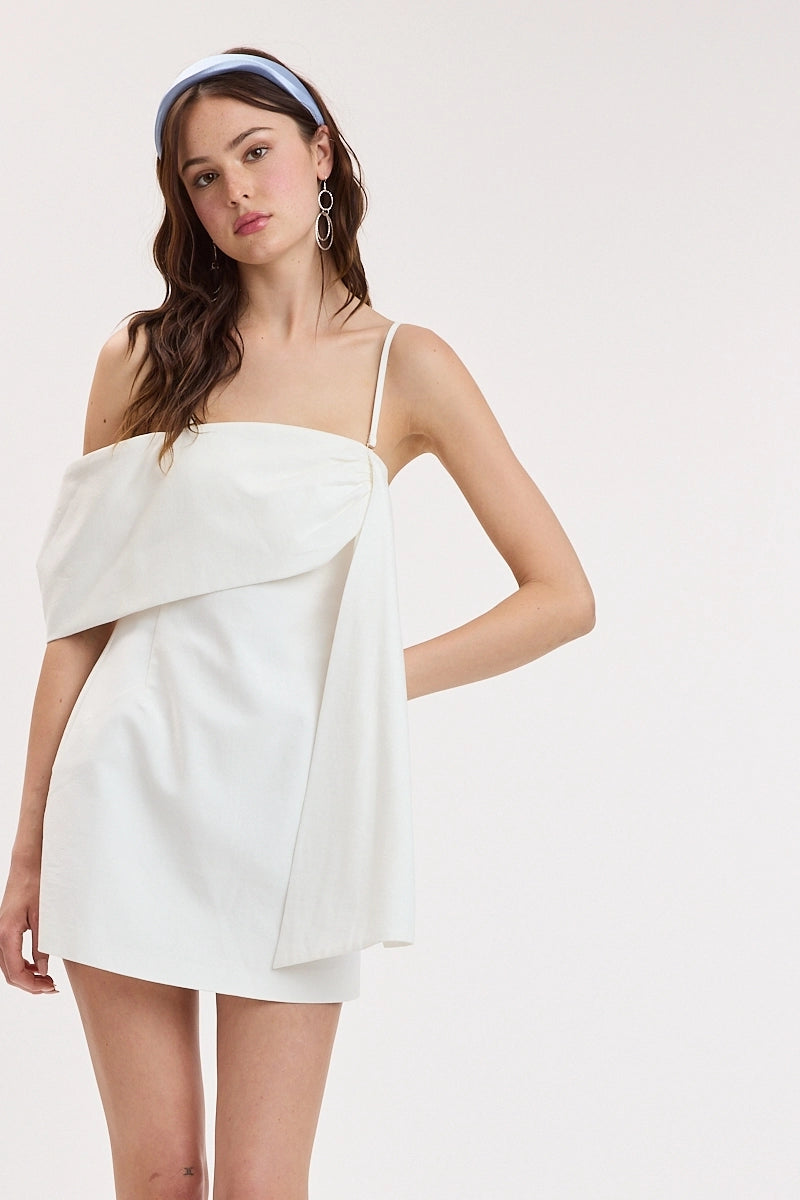 One Side Loop & Drape Mini Dress with White