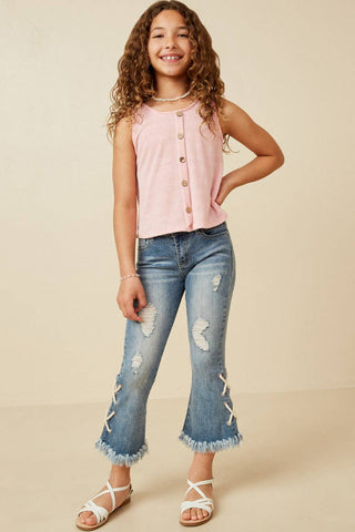 Hayden | Girls Patterned Button Detail Knit Tank