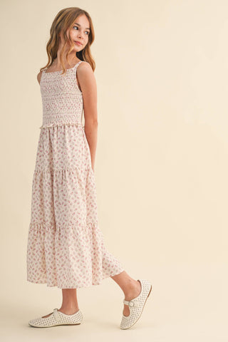 Tween Girls Smocked Tiered Midi Dress