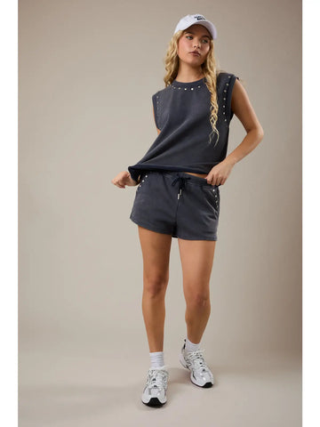 Mid Rise Shorts with Studs