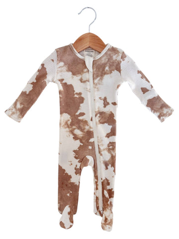 Organic Waffle 2-Way Zip Footie, Almond Tie Dye