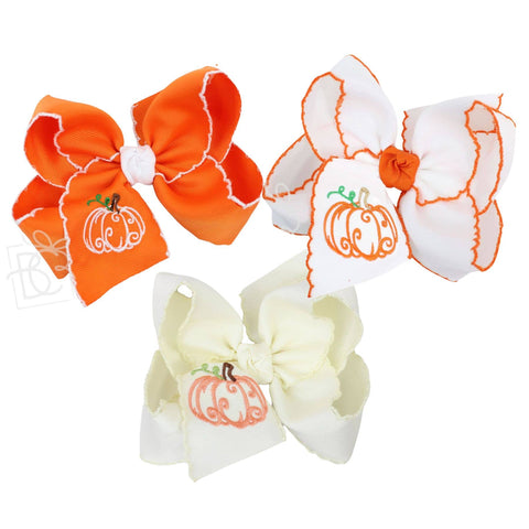 Embroidered Pumpkin Crochet Edge Bow