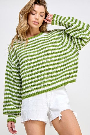 *Striped Knit Long Sleeve Sweater