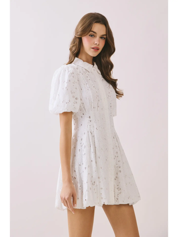 Eyelet Collared Neck Front Button Neck