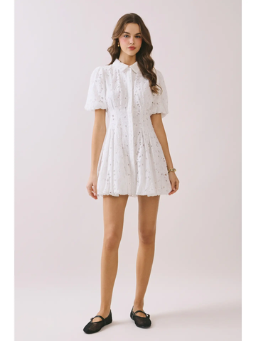 Eyelet Collared Neck Front Button Neck