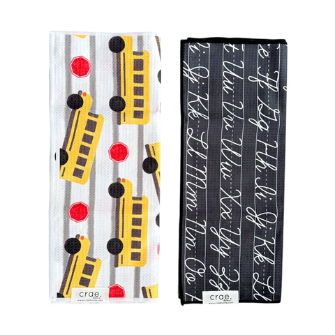 Bus Stop/ Cursive Double Sided Hand Towels