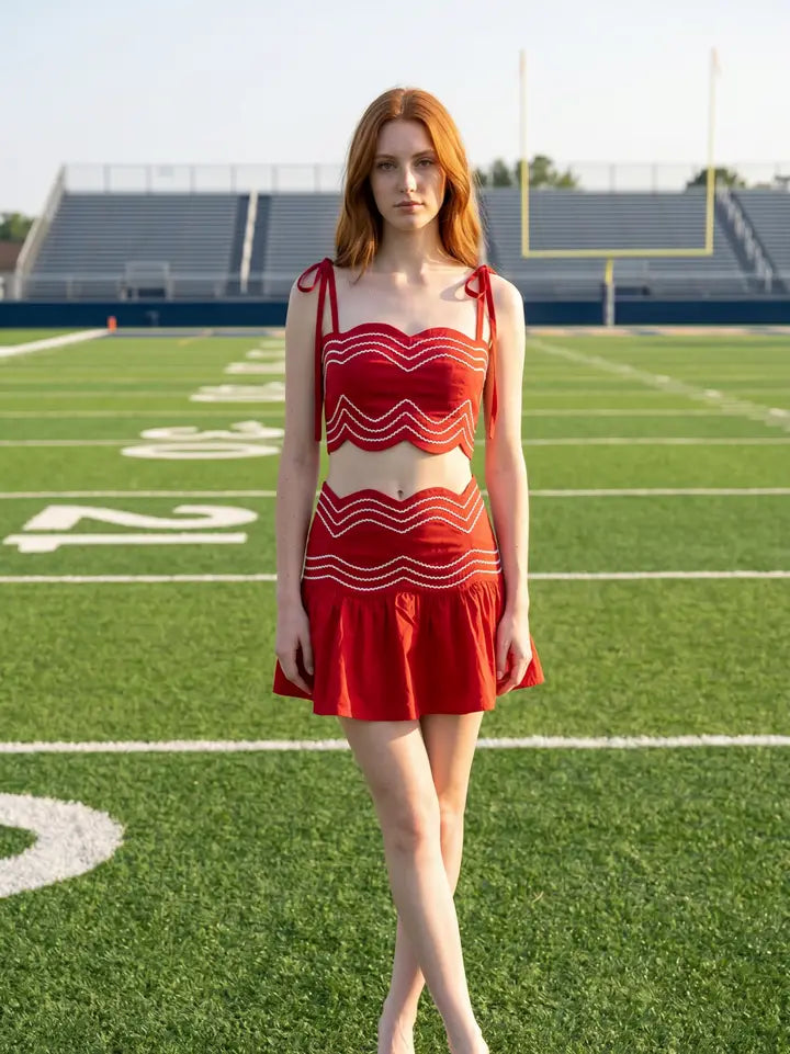 Ric Rac Trim Crop Top & Ruffle Skort Set