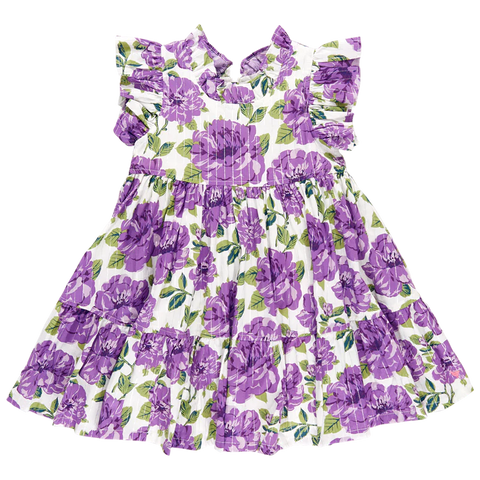 Pink Chicken: Girls Jennifer Dress - Purple Peonies