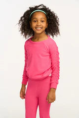 *Shirred Cozy Knit Flamingo Pink Pullover