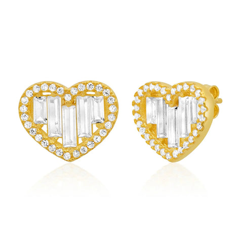 Baguette Heart Studs