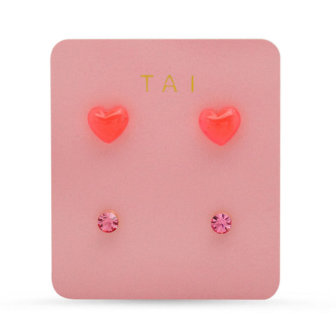 Set of 2 Heart and Round Studs
