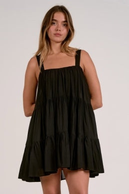 Elan | Tiered Linen Mini Dress in Black