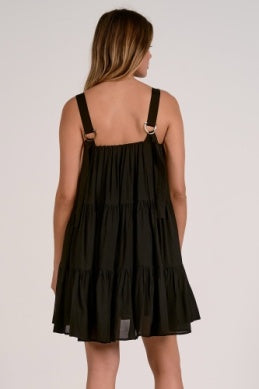 Elan | Tiered Linen Mini Dress in Black