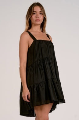 Elan | Tiered Linen Mini Dress in Black