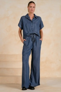 Elan | Short Sleeve Wide Leg Jumpsuit in Navy Wash