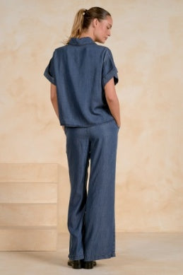 Elan | Short Sleeve Wide Leg Jumpsuit in Navy Wash
