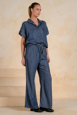 Elan | Short Sleeve Wide Leg Jumpsuit in Navy Wash