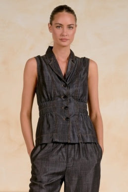 Elan | Cinched Waist Vest in Black Wash