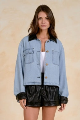 Elan | Jacket with Leather Trim in Denim