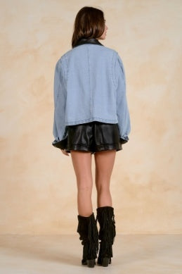 Elan | Jacket with Leather Trim in Denim