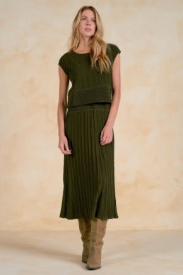 Elan | Cap Sleeve Wide Waistband Dress in Olive