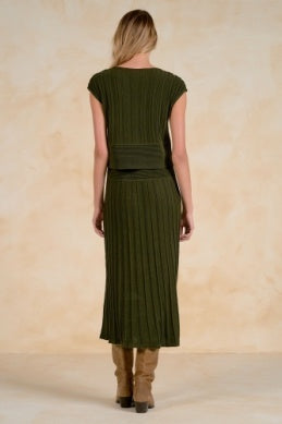 Elan | Cap Sleeve Wide Waistband Dress in Olive