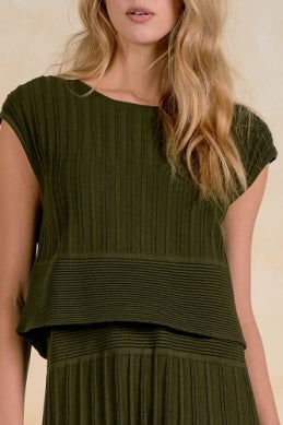 Elan | Cap Sleeve Wide Waistband Dress in Olive