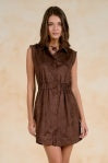 Elan | Sleeveless Elastic Waistband Dress in Chocolate