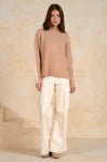 Elan | Long Sleeve Sweater Top in Tan Two Tone