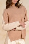 Elan | Long Sleeve Sweater Top in Tan Two Tone