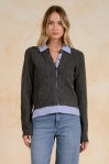 Elan | Sweater Cardigan Top in Charcoal Blue
