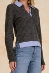 Elan | Sweater Cardigan Top in Charcoal Blue