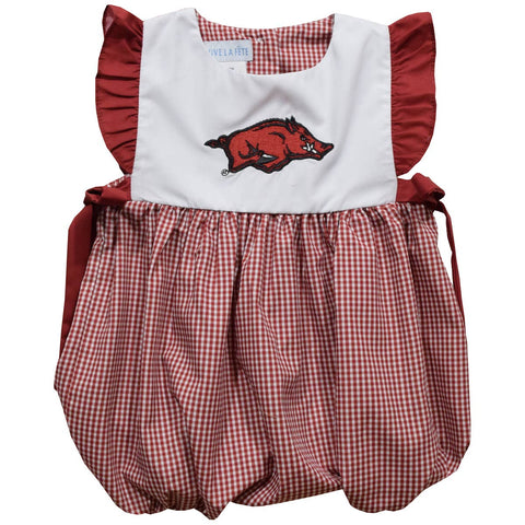 *Arkansas Razorbacks Embroidered Red Gingham Girls Bubble